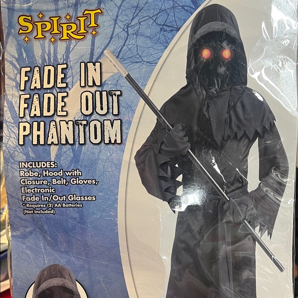 Spirit Phantom Costume with Black Robe and Red Eyes. Exc condition